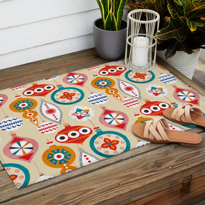 Retro christmas ornaments pattern Outdoor Rug Gallery Image 2