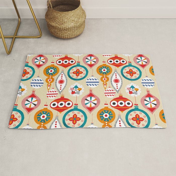 Retro christmas ornaments pattern Rug Gallery Image 1