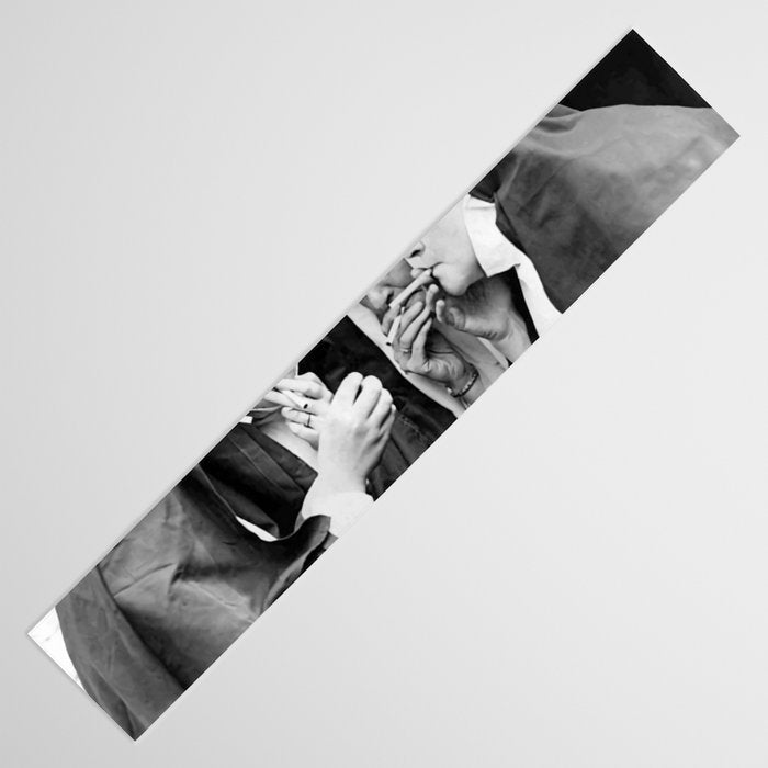 Nuns smoking black and white photograph - photography - photographs portrait for home and wall decor Table Runner Gallery Image 3