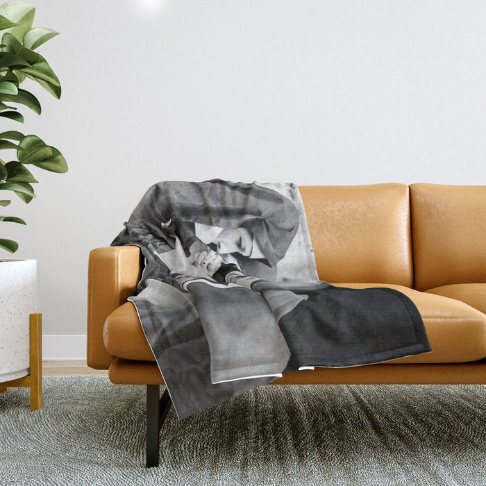Nuns smoking black and white photograph - photography - photographs portrait for home and wall decor Throw Blanket Gallery Image 1