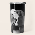 Nuns smoking black and white photograph - photography - photographs portrait for home and wall decor Travel Mug Gallery Image 2