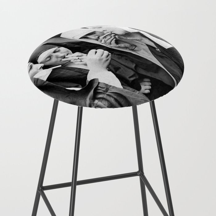 Nuns smoking black and white photograph - photography - photographs portrait for home and wall decor Stool Gallery Image 2