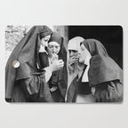 Nuns smoking black and white photograph - photography - photographs portrait for home and wall decor Cutting Board Gallery Image 1