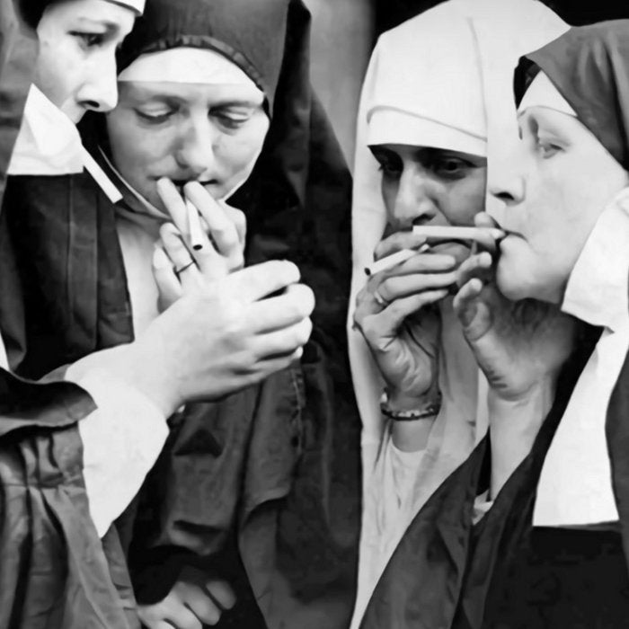 Nuns smoking black and white photograph - photography - photographs portrait for home and wall decor Coffee Mug Gallery Image 2