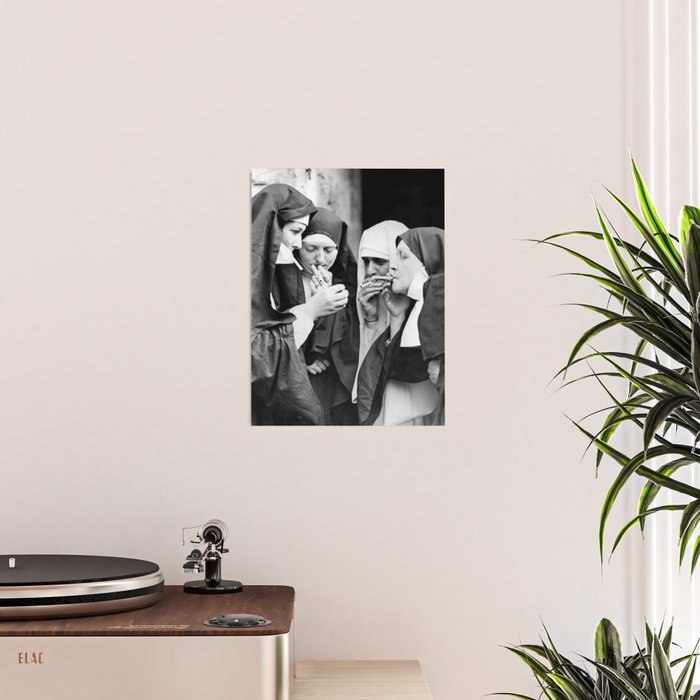 Nuns smoking black and white photograph - photography - photographs portrait for home and wall decor Poster Gallery Image 2