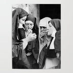 Nuns smoking black and white photograph - photography - photographs portrait for home and wall decor Poster Gallery Image 4