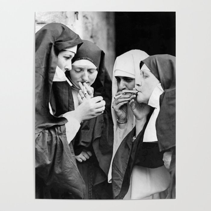 Nuns smoking black and white photograph - photography - photographs portrait for home and wall decor Poster Gallery Image 4