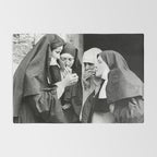Nuns smoking black and white photograph - photography - photographs portrait for home and wall decor Rug Gallery Image 2