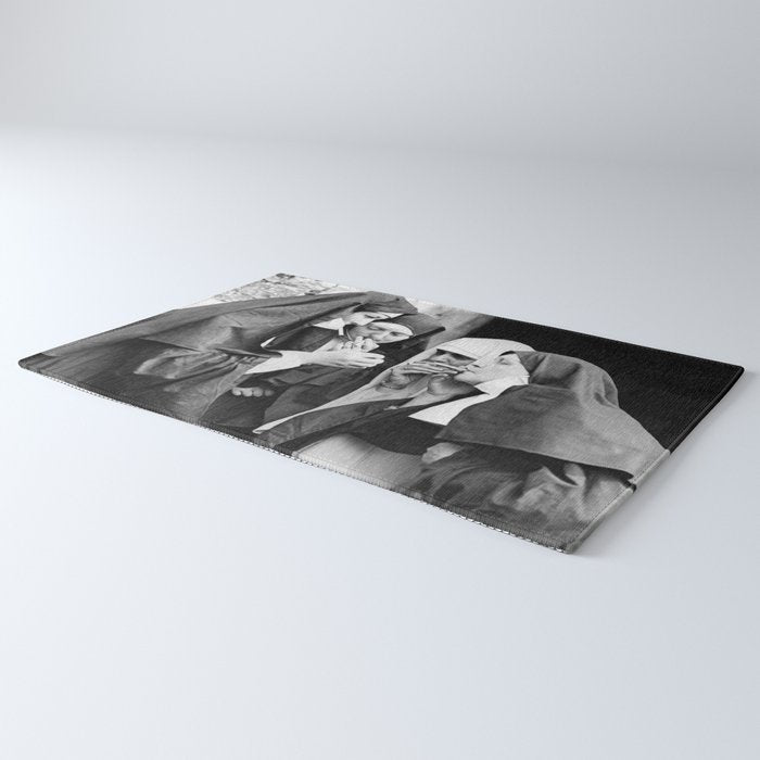 Nuns smoking black and white photograph - photography - photographs portrait for home and wall decor Rug Gallery Image 3