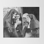 Nuns smoking black and white photograph - photography - photographs portrait for home and wall decor Throw Blanket Gallery Image 2