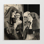 Nuns smoking black and white photograph - photography - photographs portrait for home and wall decor Wood Wall Art Gallery Image 1