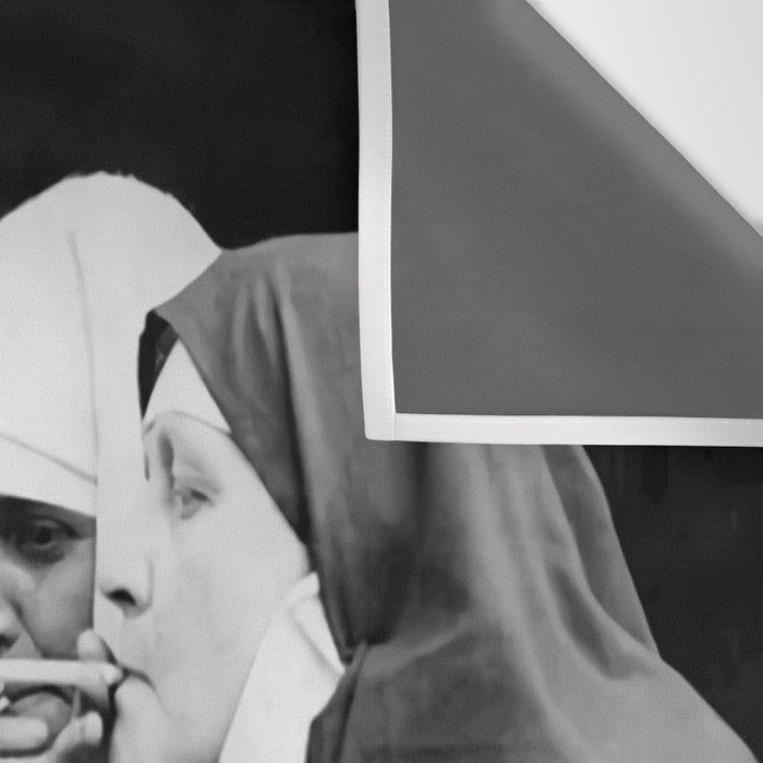 Nuns smoking black and white photograph - photography - photographs portrait for home and wall decor Wall Tapestry Gallery Image 3