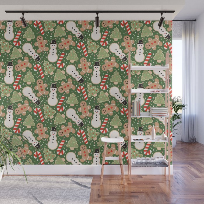 Sweet Christmas Cookies on Green Wall Mural Gallery Image 1