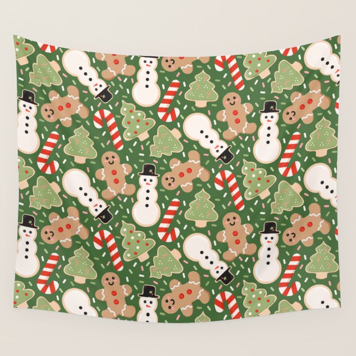 Sweet Christmas Cookies on Green Wall Tapestry Gallery Image 4