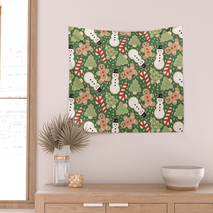 Sweet Christmas Cookies on Green Wall Tapestry Gallery Image 2