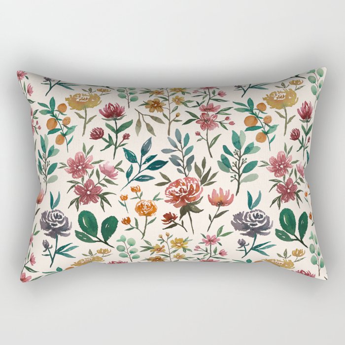 Colorful Watercolor Flowers Rectangular Pillow Gallery Image 2
