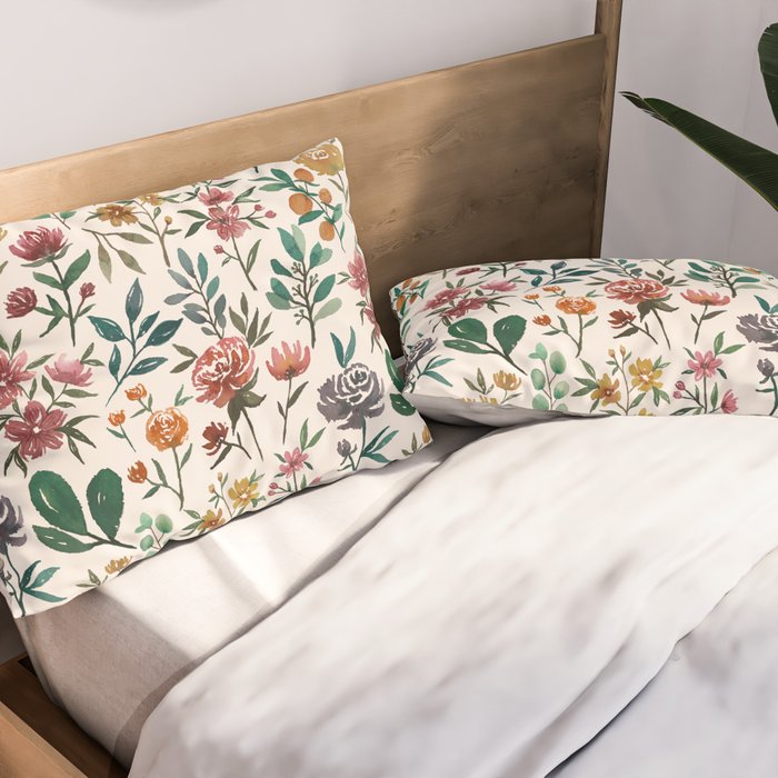 Colorful Watercolor Flowers Pillow Sham Gallery Image 2
