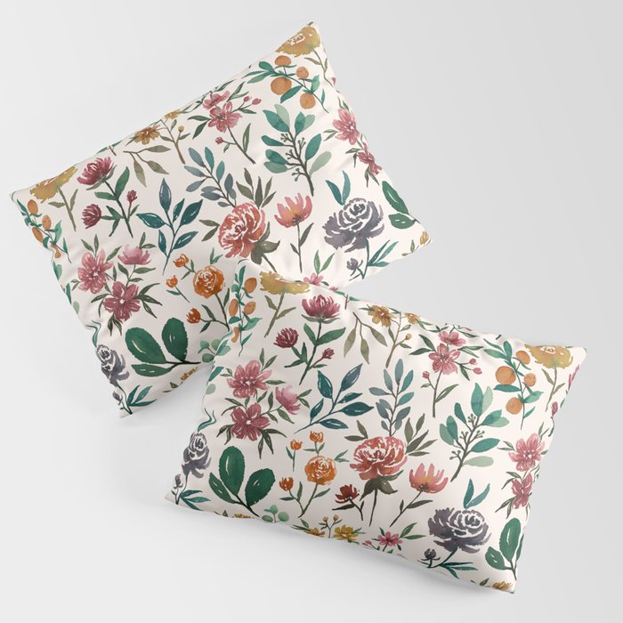 Colorful Watercolor Flowers Pillow Sham Gallery Image 1