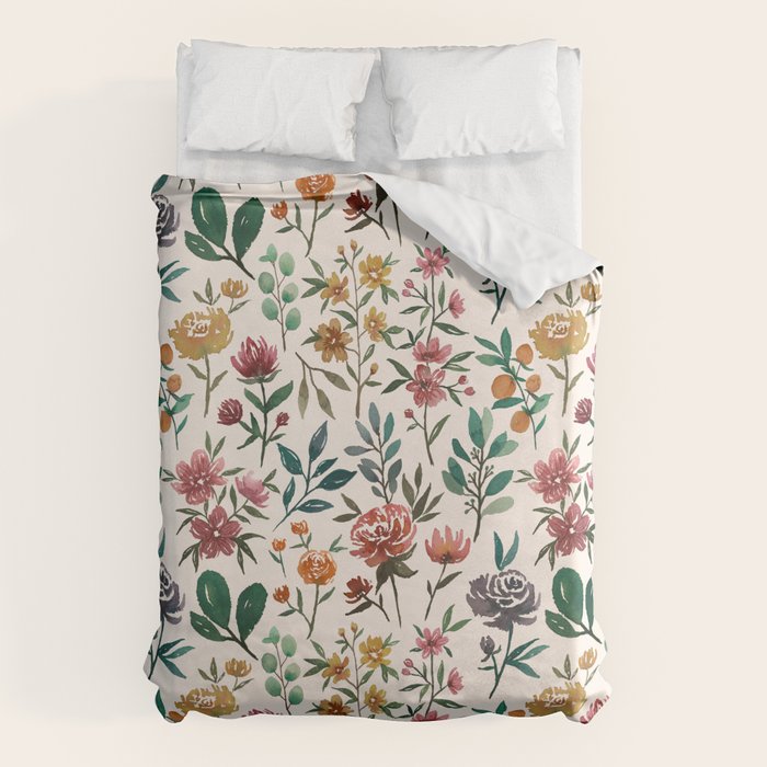 Colorful Watercolor Flowers Duvet Cover Gallery Image 6