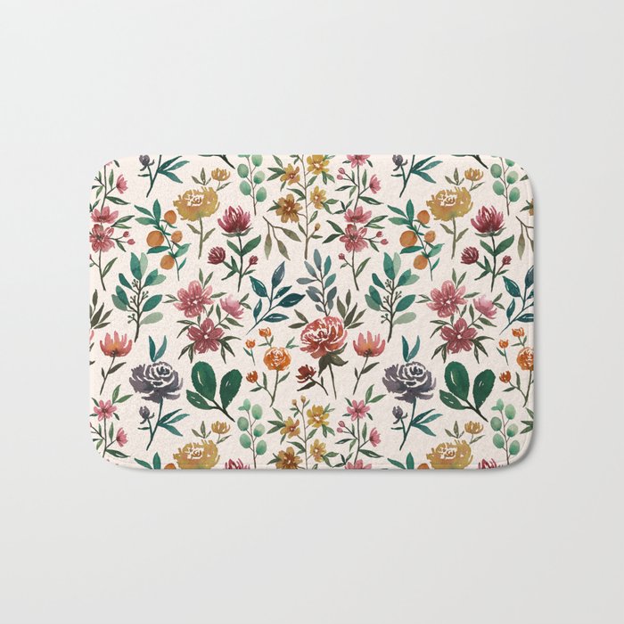 Colorful Watercolor Flowers Bath Mat Gallery Image 1