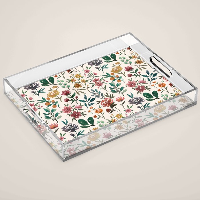 Colorful Watercolor Flowers Acrylic Tray Gallery Image 1