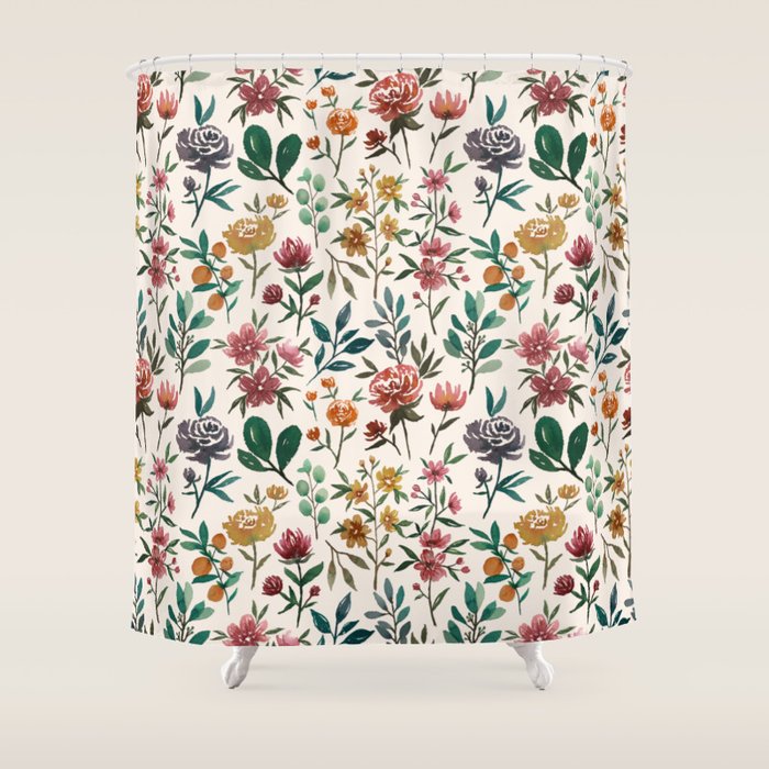 Colorful Watercolor Flowers Shower Curtain Gallery Image 1