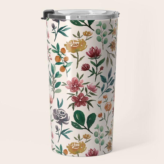 Colorful Watercolor Flowers Travel Mug Gallery Image 3
