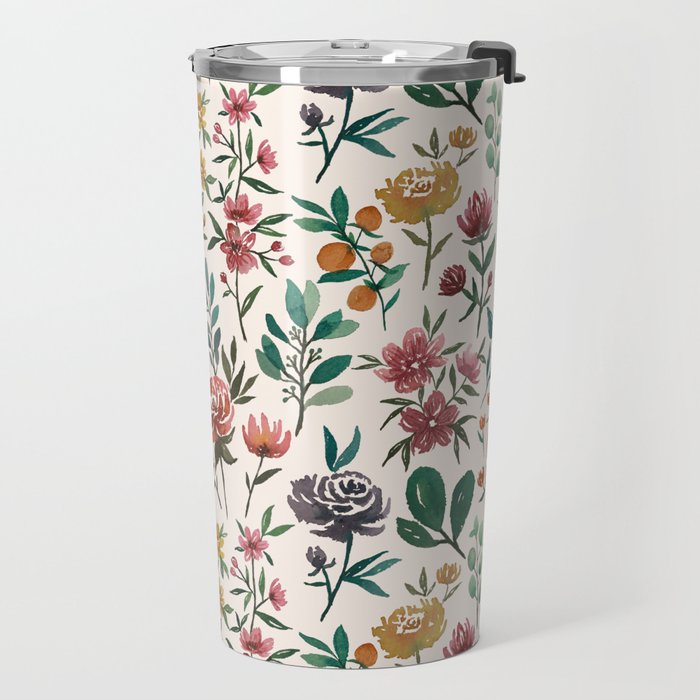 Colorful Watercolor Flowers Travel Mug Gallery Image 2
