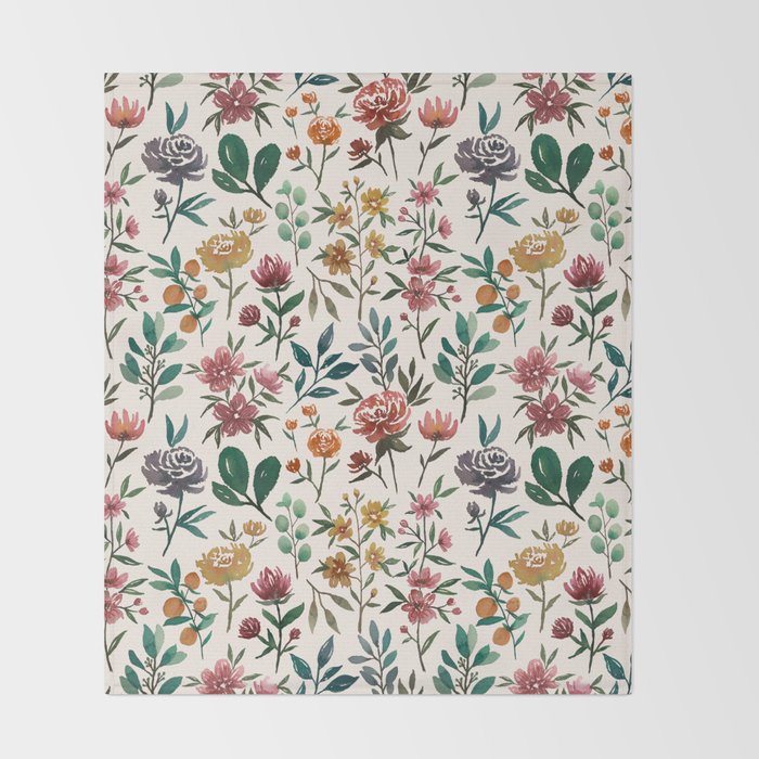 Colorful Watercolor Flowers Throw Blanket Gallery Image 2