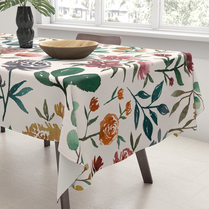 Colorful Watercolor Flowers Tablecloth Gallery Image 3