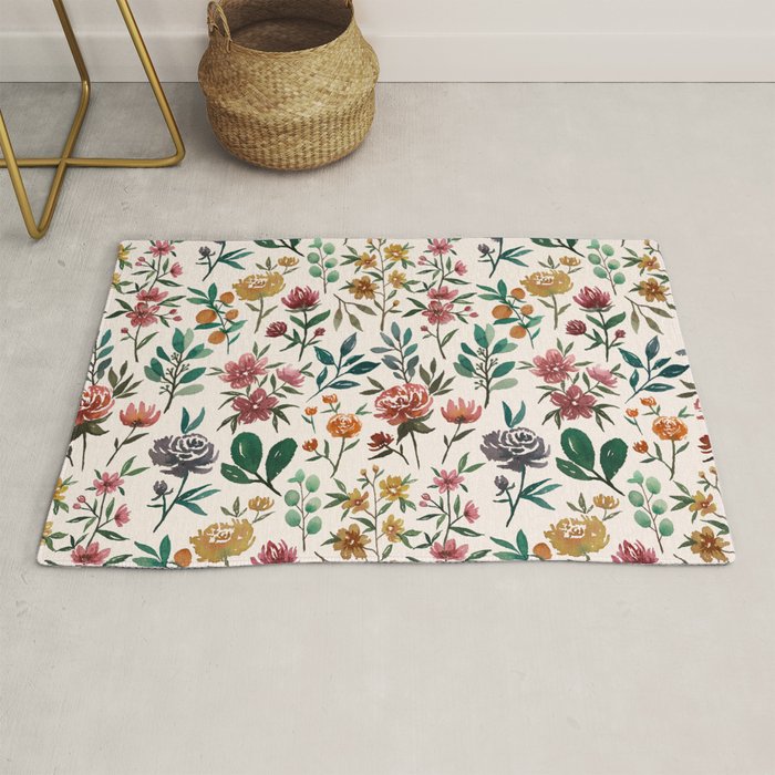 Colorful Watercolor Flowers Rug Gallery Image 1