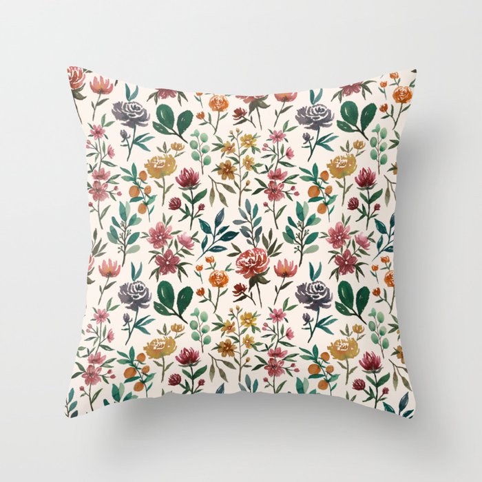 Colorful Watercolor Flowers Throw Pillow Gallery Image 6