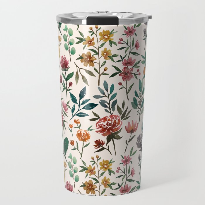 Colorful Watercolor Flowers Travel Mug Gallery Image 1