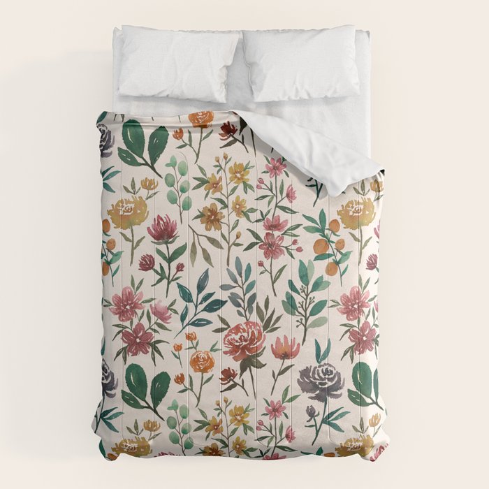 Colorful Watercolor Flowers Comforter Gallery Image 1