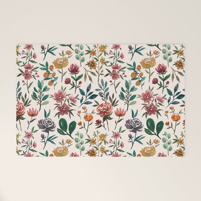 Colorful Watercolor Flowers Welcome Mat Gallery Image 1