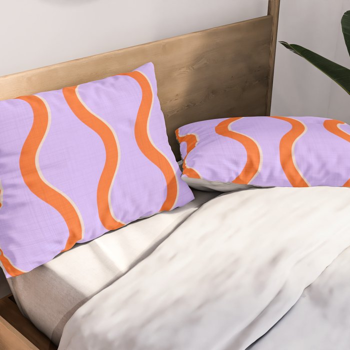 Wavy Lines Tangerine Orange, Lavender Purple, Bold Retro Modern Home Decor Pillow Sham Gallery Image 2