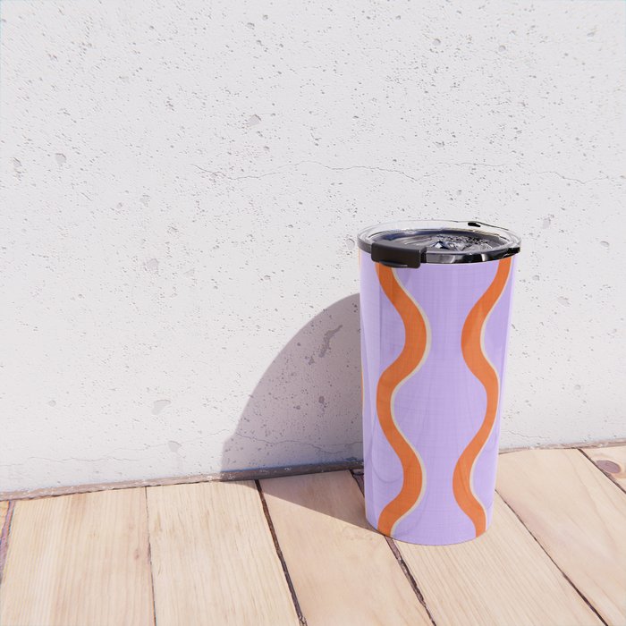 Wavy Lines Tangerine Orange, Lavender Purple, Bold Retro Modern Home Decor Travel Mug Gallery Image 4