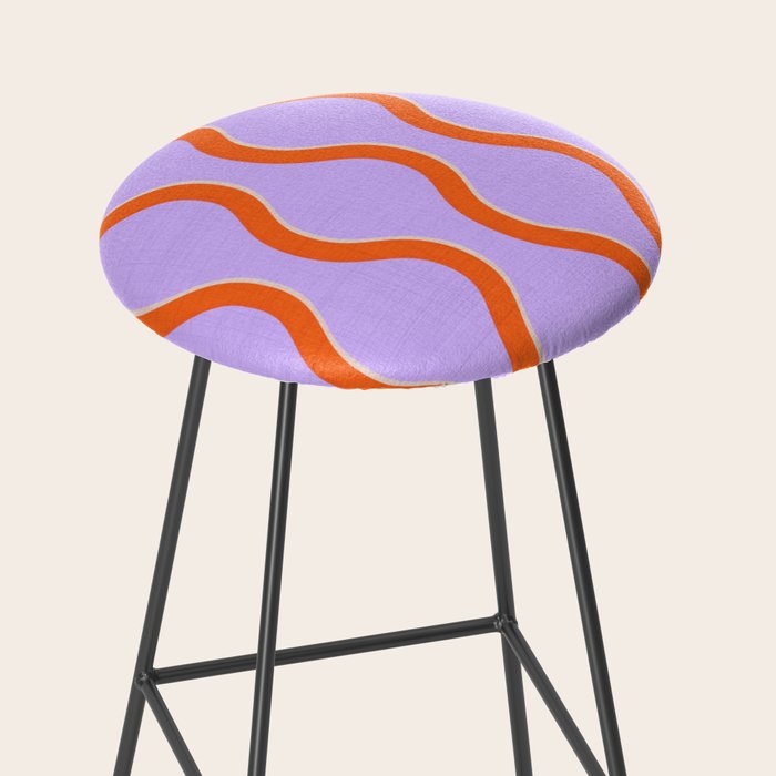 Wavy Lines Tangerine Orange, Lavender Purple, Bold Retro Modern Home Decor Stool Gallery Image 2