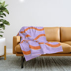 Wavy Lines Tangerine Orange, Lavender Purple, Bold Retro Modern Home Decor Throw Blanket Gallery Image 1