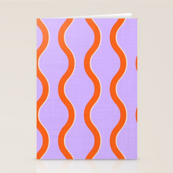 Wavy Lines Tangerine Orange, Lavender Purple, Bold Retro Modern Home Decor Stationery Card Gallery Image 2