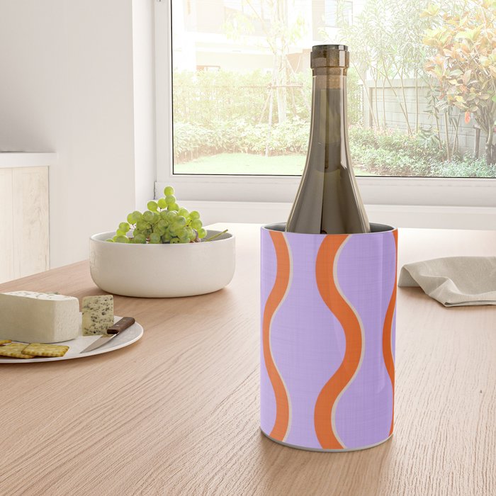 Wavy Lines Tangerine Orange, Lavender Purple, Bold Retro Modern Home Decor Wine Chiller Gallery Image 4