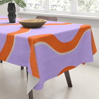 Wavy Lines Tangerine Orange, Lavender Purple, Bold Retro Modern Home Decor Tablecloth Gallery Image 3
