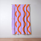 Wavy Lines Tangerine Orange, Lavender Purple, Bold Retro Modern Home Decor Window Curtain Gallery Image 3