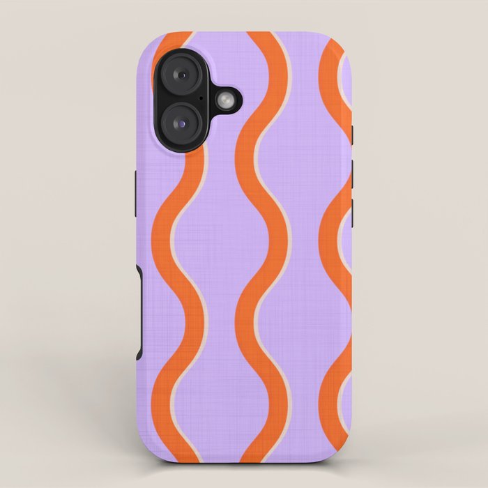 Wavy Lines Tangerine Orange, Lavender Purple, Bold Retro Modern Home Decor iPhone Case Gallery Image 1