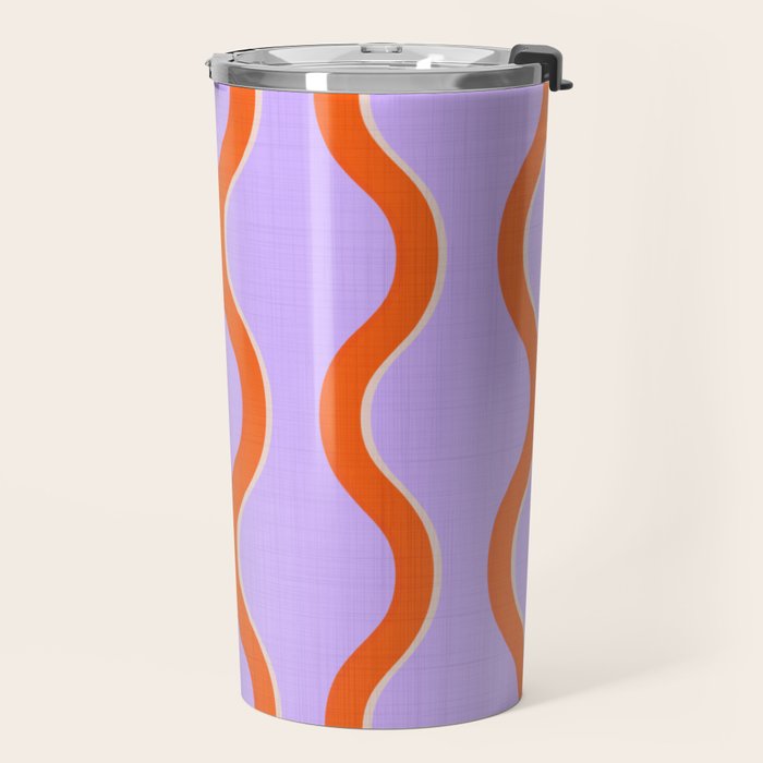 Wavy Lines Tangerine Orange, Lavender Purple, Bold Retro Modern Home Decor Travel Mug Gallery Image 2