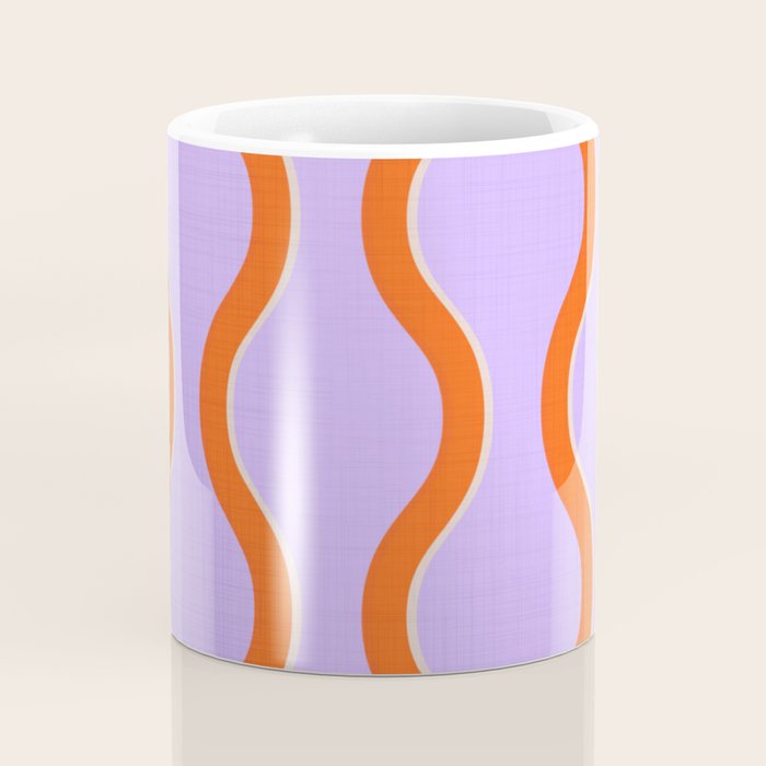 Wavy Lines Tangerine Orange, Lavender Purple, Bold Retro Modern Home Decor Coffee Mug Gallery Image 4