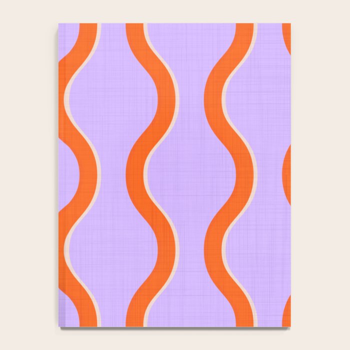 Wavy Lines Tangerine Orange, Lavender Purple, Bold Retro Modern Home Decor Notebook Gallery Image 4