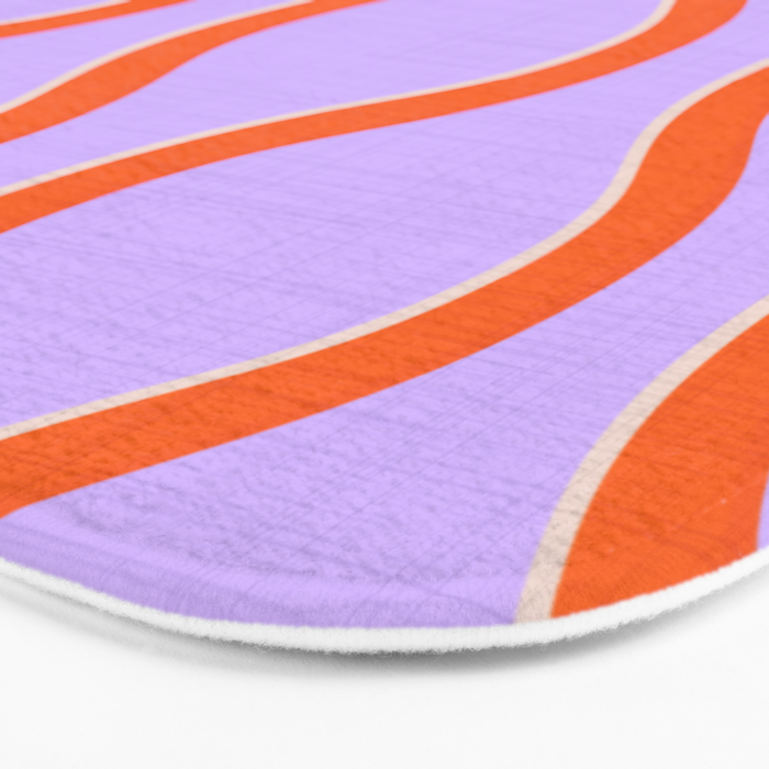 Wavy Lines Tangerine Orange, Lavender Purple, Bold Retro Modern Home Decor Bath Mat Gallery Image 3