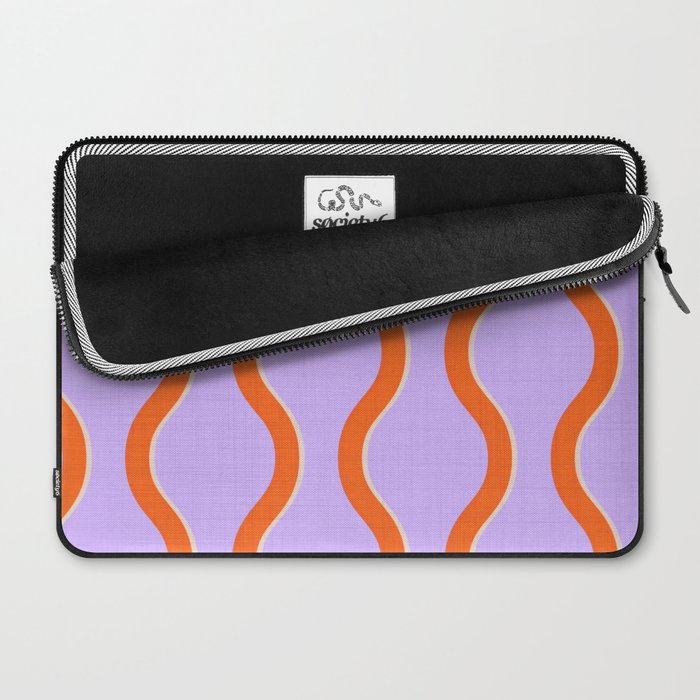 Wavy Lines Tangerine Orange, Lavender Purple, Bold Retro Modern Home Decor Laptop Sleeve Gallery Image 2