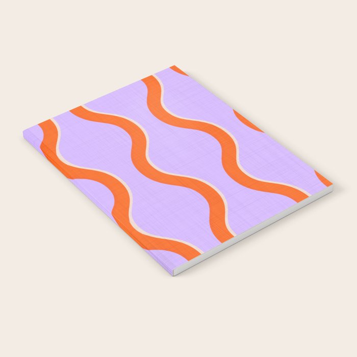 Wavy Lines Tangerine Orange, Lavender Purple, Bold Retro Modern Home Decor Notebook Gallery Image 2